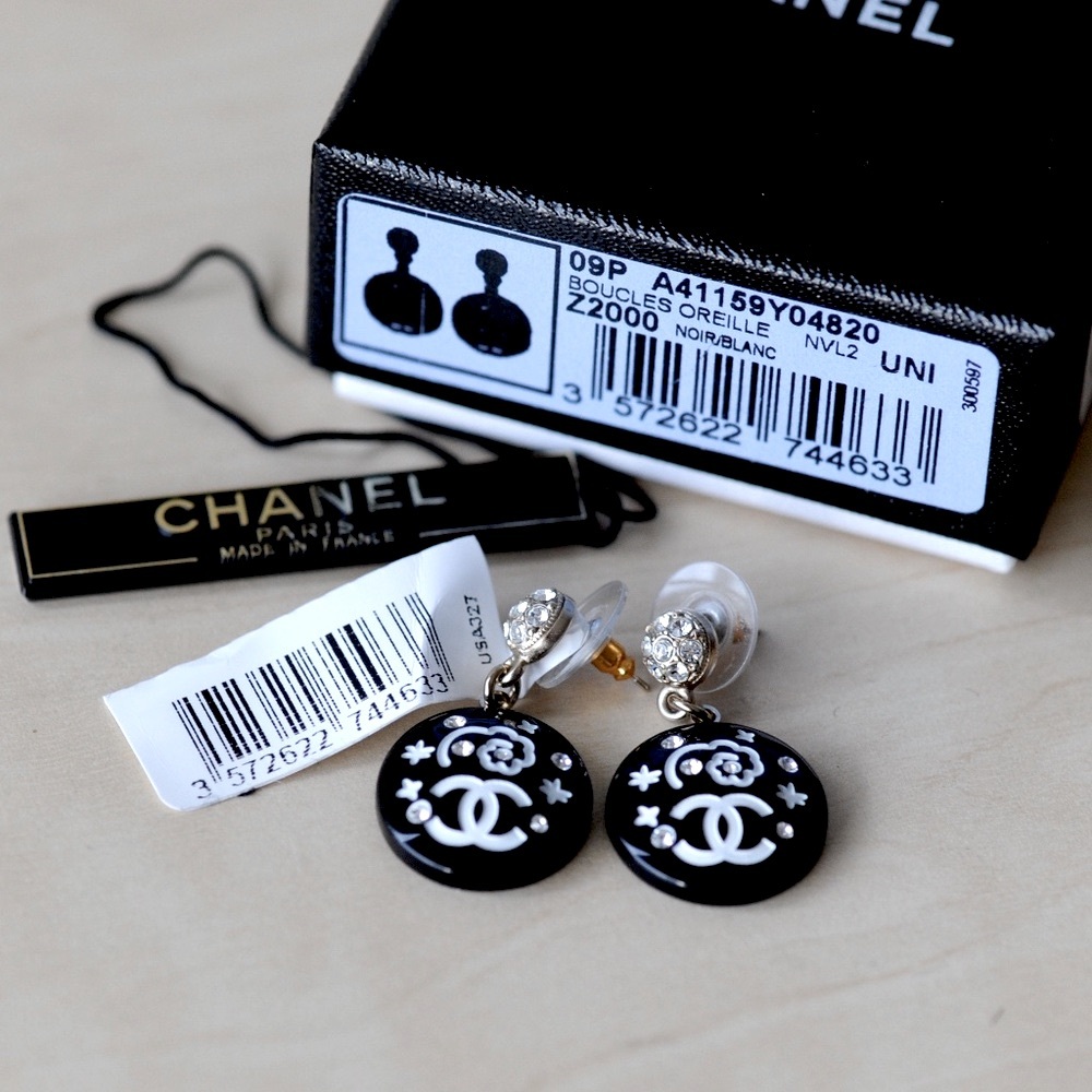 Authentic Chanel custom jewelry earrings original CC black white new box vintage